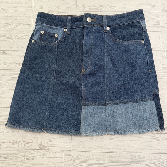 The Kooples Dresses & Skirts - The Kooples Paris Patchwork Denim Mini Skirt Frayed Edge Size 2